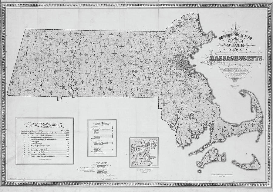 1876 Universities and Schools Map of the State of Massachusetts in ...