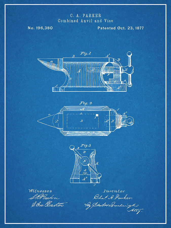 1877 Combined Anvil and Vise Blueprint Patent Print Drawing by Greg Edwards