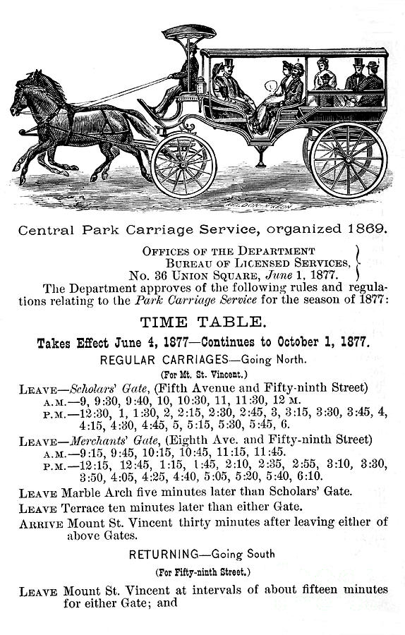 New York Mixed Media - 1877 New York Central Park Carriages,  1877 advertisement by Zalman Latzkovich