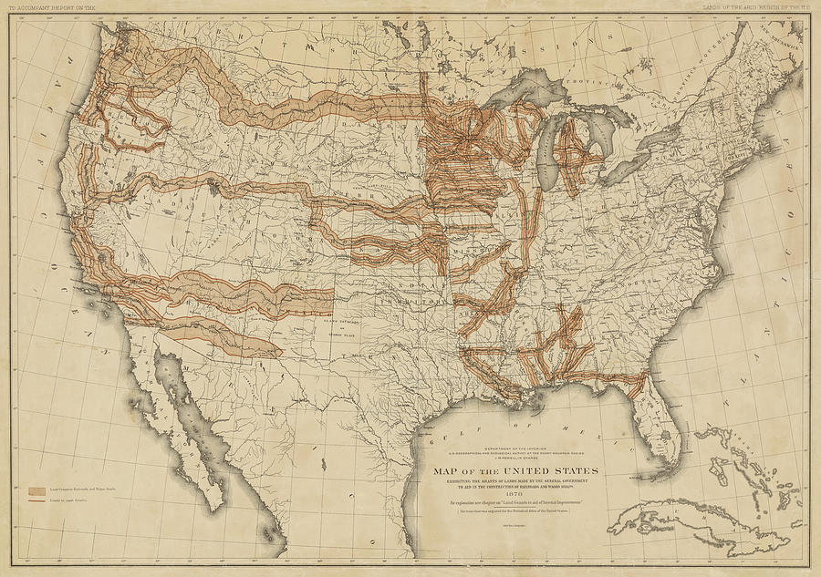 1878 United States Construction of Railroads and Wagon Trails Map in Color Photograph by Toby McGuire