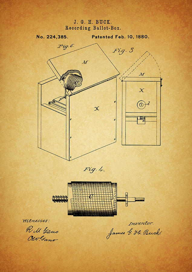 Politician Drawing - 1880 Ballot Box Patent by Dan Sproul