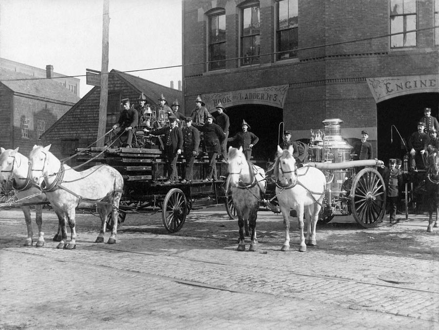 1880 Boston Fire Department Ladder 3 and Engine 3, South End, Boston Photograph by Historic Image