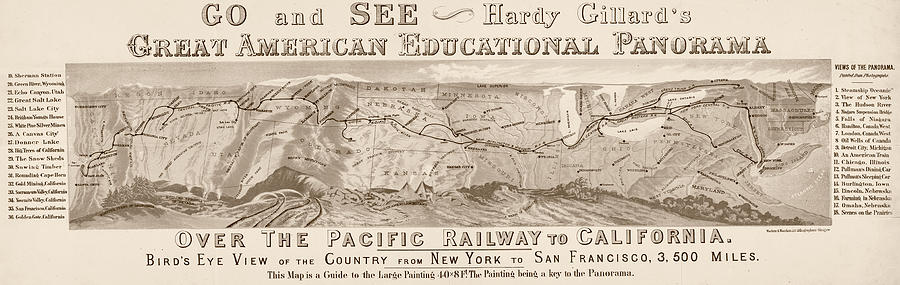 1880 Historical Over the Pacific Railway to California Map Sepia Photograph by Toby McGuire