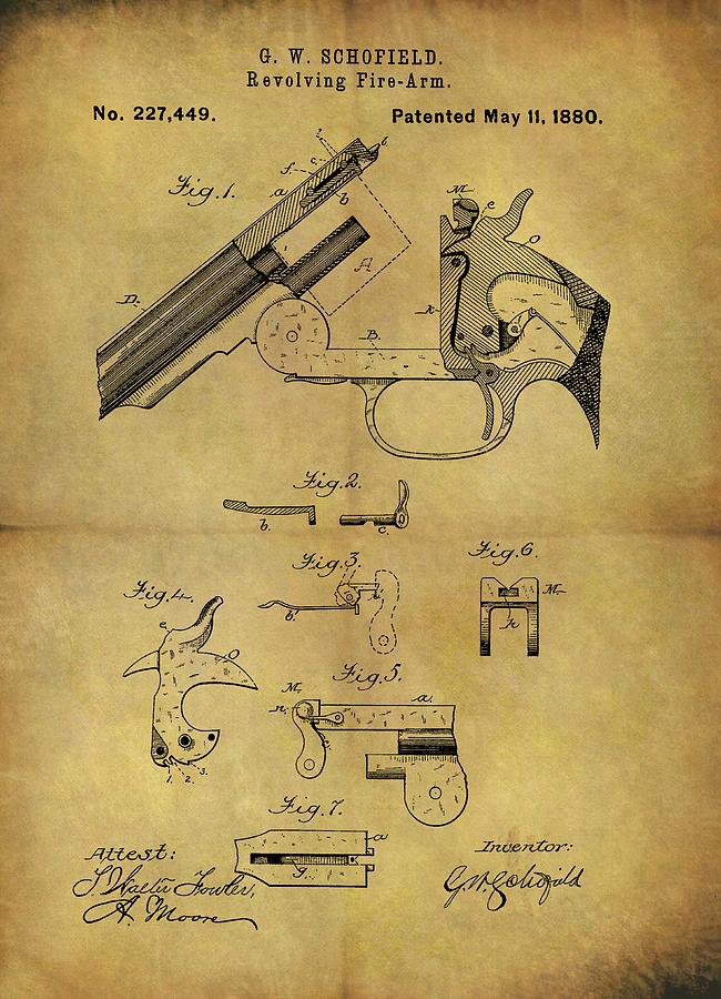 Revolver Drawing - 1880 Schofield Revolver Patent by Dan Sproul