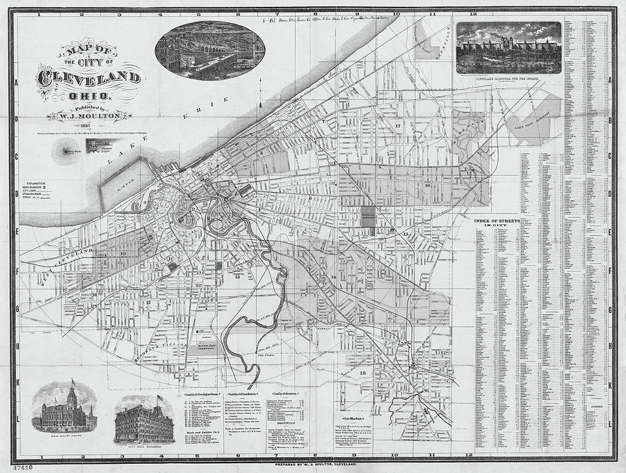 1881 Cleveland Ohio Map Black and White Photograph by Toby McGuire 1881 Cleveland Ohio Map Black and White Photograph by Toby McGuire