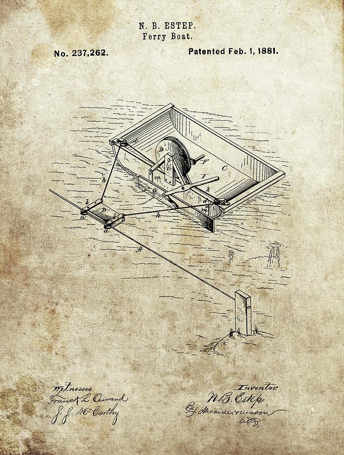 Boat Drawing - 1881 Ferry Boat Patent by Dan Sproul