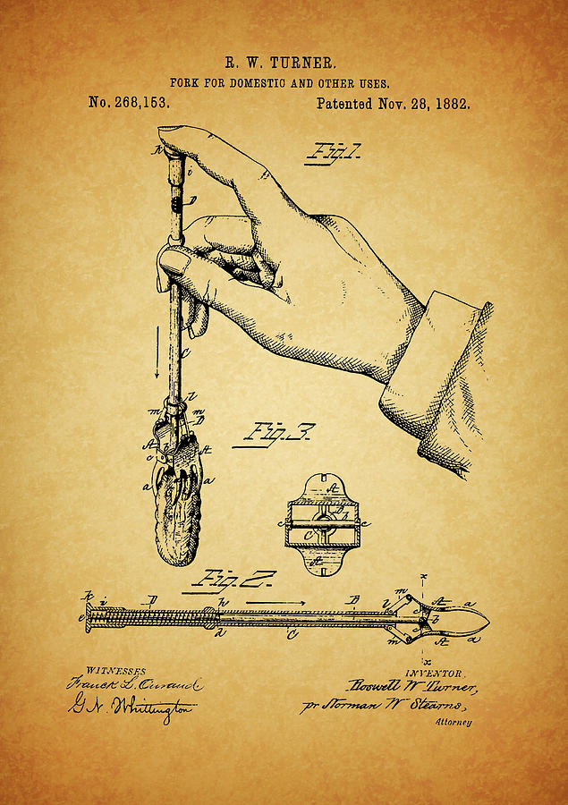 Fork Drawing - 1882 Fork Patent by Dan Sproul
