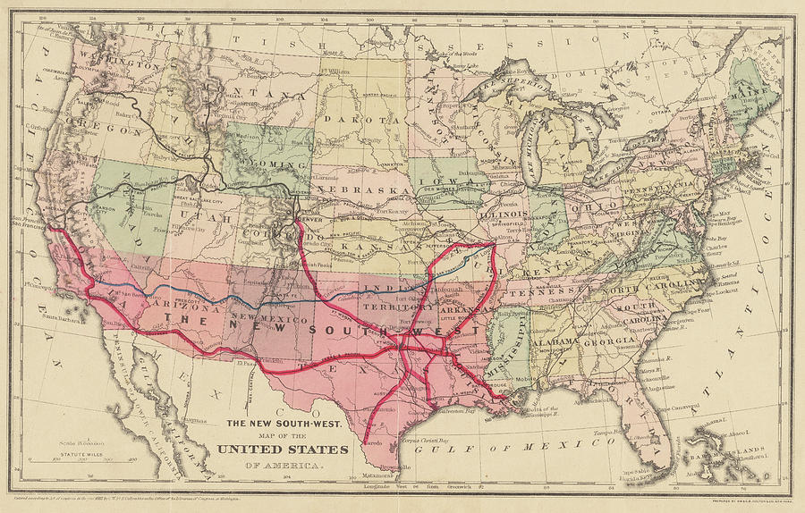 1882 Historical Map of the United States in Color Photograph by Toby ...