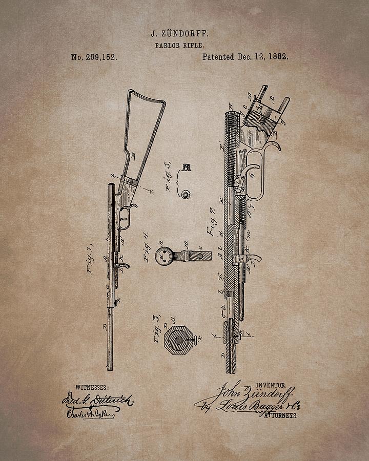 1882 Parlor Rifle Patent Drawing by Dan Sproul | Pixels