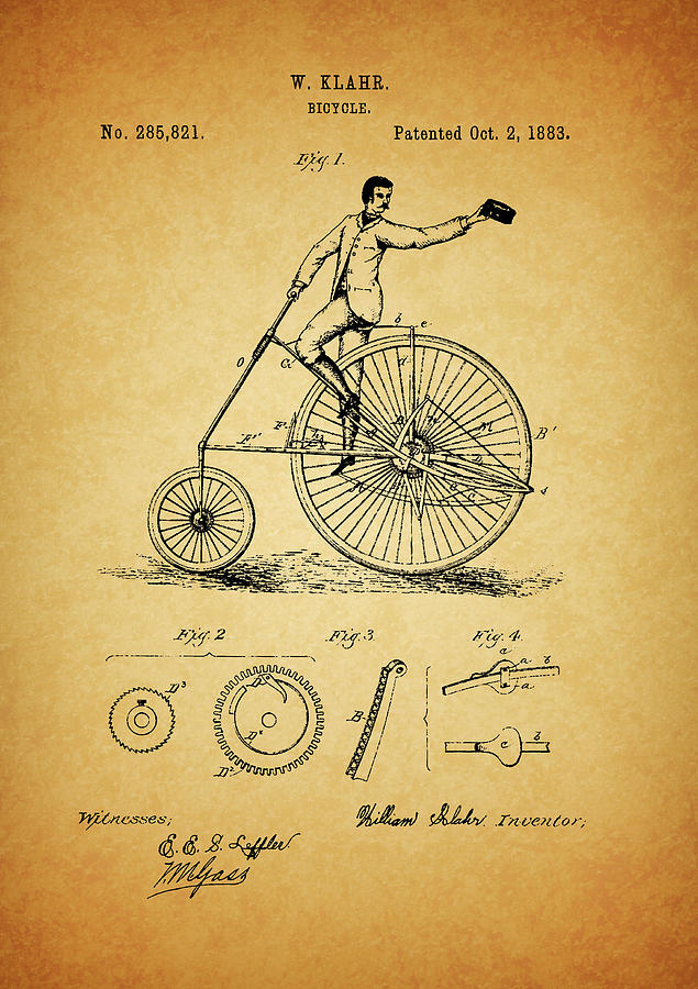 1883 Bicycle Patent Drawing by Dan Sproul