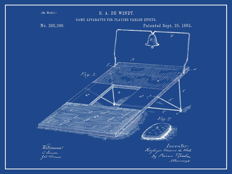 1883 First Cornhole Board Dark Blue Patent Print Drawing by Greg Edwards