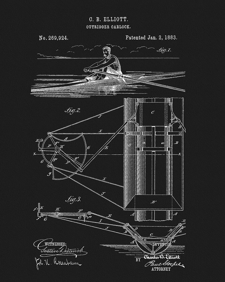 1883 Outrigger Oarlock Patent Drawing by Dan Sproul