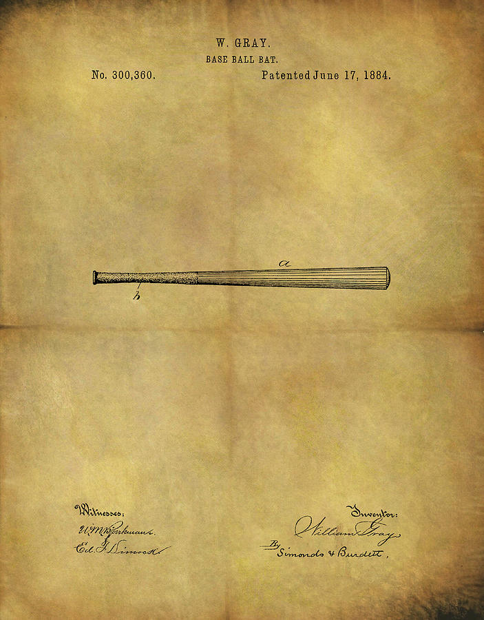 1884 Baseball Bat Patent Drawing