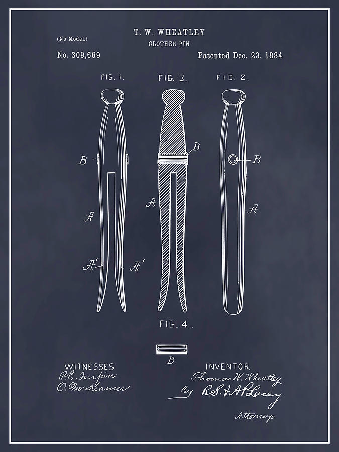 1884 Clothes Pin Blackboard Patent Print Drawing by Greg Edwards