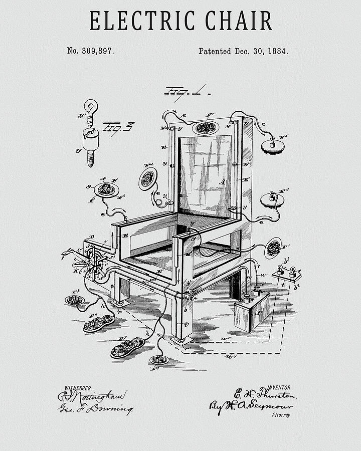 Halloween Drawing - 1884 Electric Chair Patent by Dan Sproul