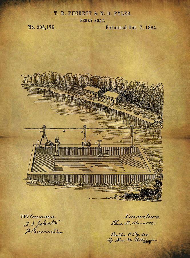 Boat Drawing - 1884 Ferry Boat Patent by Dan Sproul