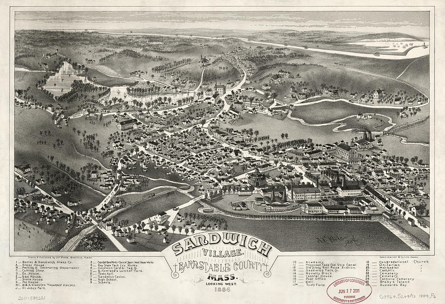 1884 Map of Sandwich Village, Barstable County, Massachusetts looking ...