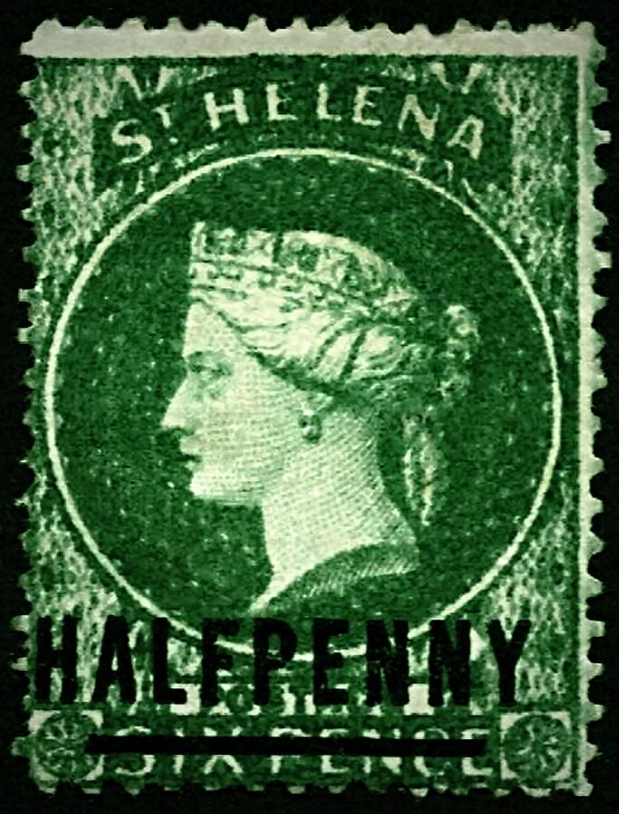 1884 St. Helena - Half Penny on a Six Pence - No.33 - Stamp Art Digital Art by Fred Larucci
