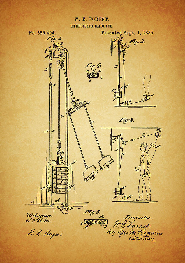 1885 Exercise Machine Patent Drawing Drawing By Dan Sproul 