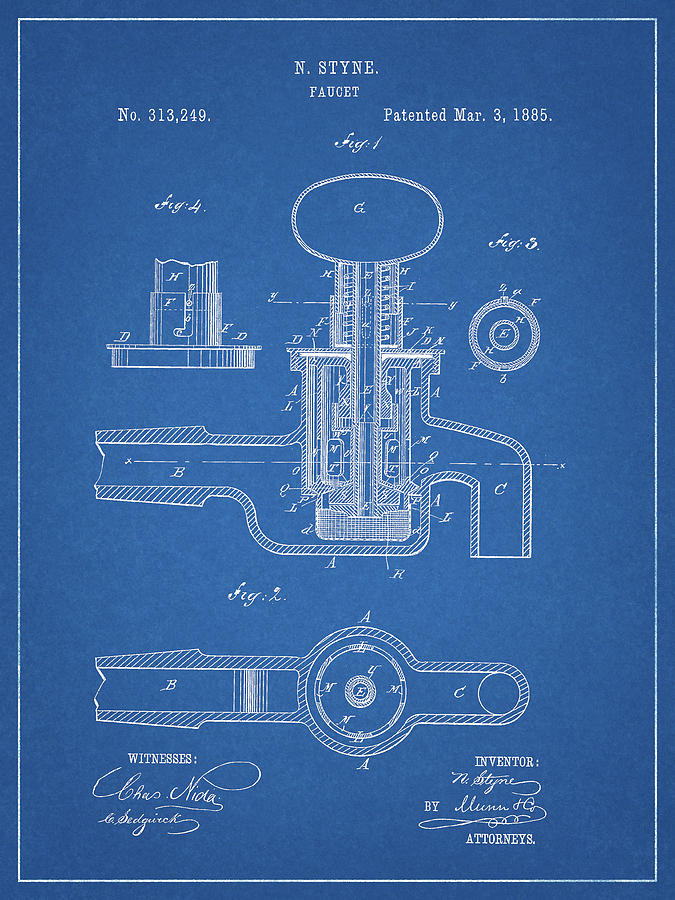 Vintage Drawing - 1885 Faucet Patent by Dan Sproul