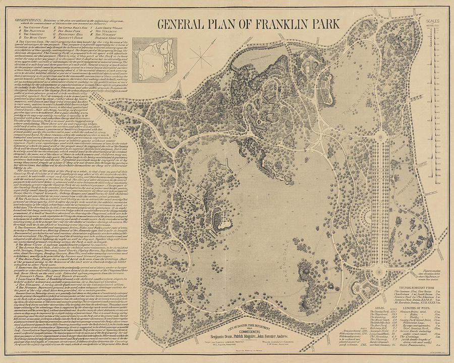 1885 General Plan of Franklin Park Map in Color Boston MA Dorchester MA Photograph by Toby McGuire