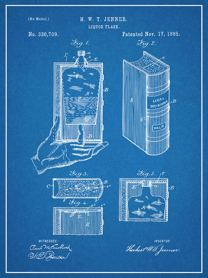 1885 Hidden Flask Blueprint Patent Print Drawing by Greg Edwards