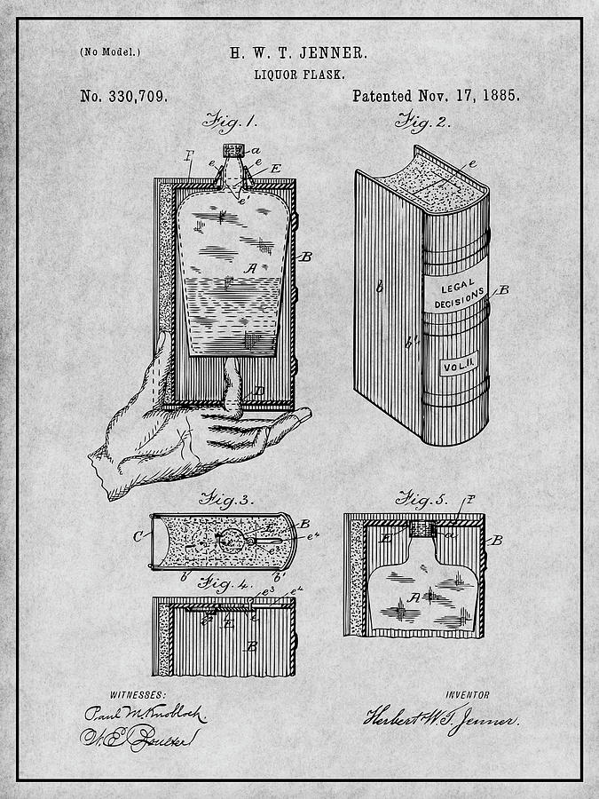 1885 Hidden Flask Gray Patent Print Drawing by Greg Edwards