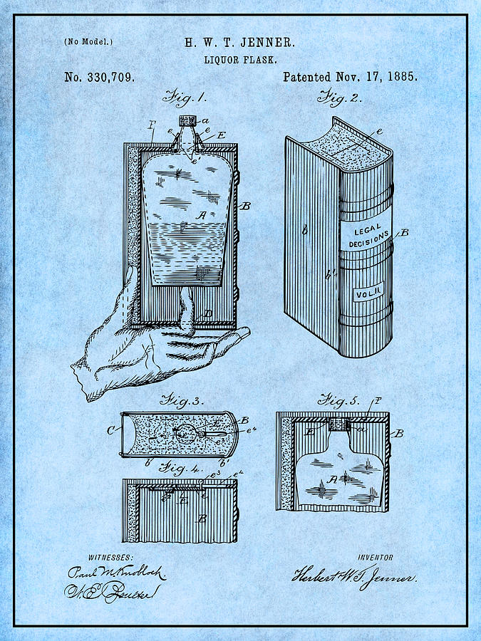 1885 Hidden Flask Light Blue Patent Print Drawing by Greg Edwards