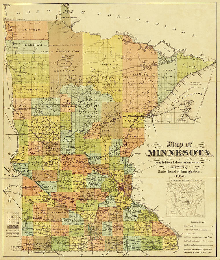 1885 Historical Map of Minnesota in Color Photograph by Toby McGuire