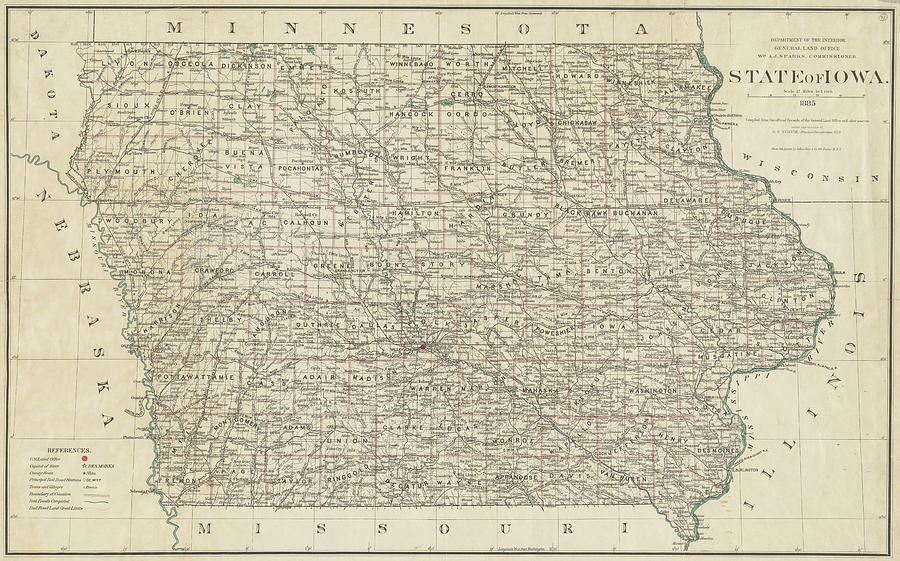 1885 Iowa Railroad Map in Color Photograph by Toby McGuire
