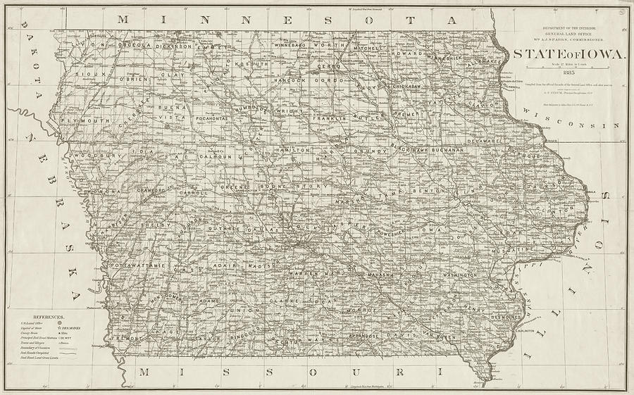 1885 Iowa Railroad Map in Sepia Photograph by Toby McGuire