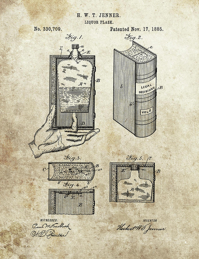 Liquor Flask Drawing - 1885 Liquor Flask Patent by Dan Sproul