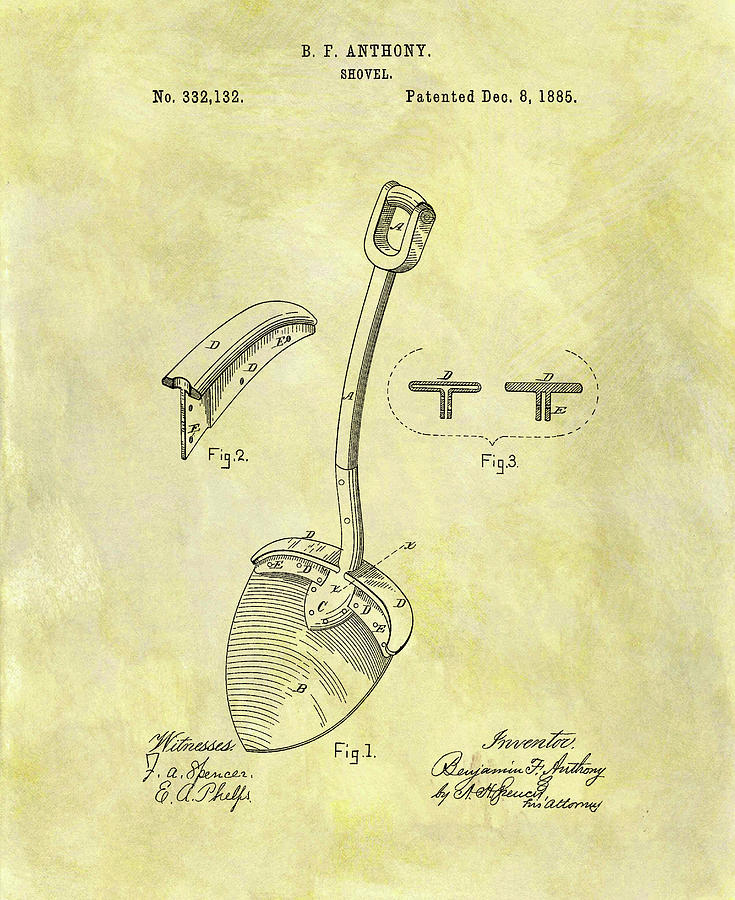 Garden Drawing - 1885 Shovel Patent by Dan Sproul