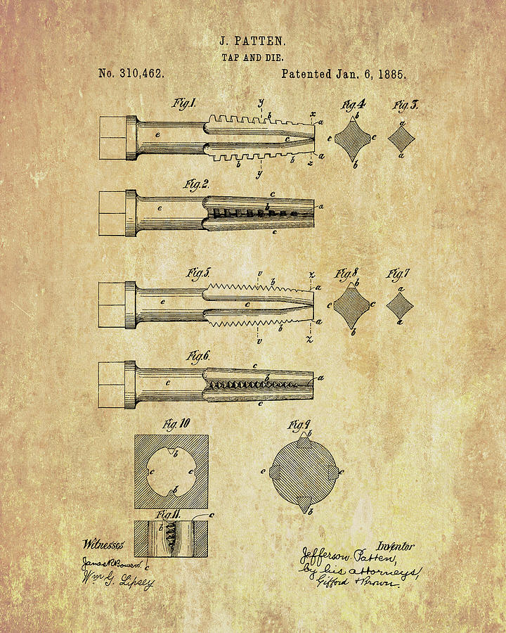 Tool Drawing - 1885 Tap And Die Set Patent by Dan Sproul