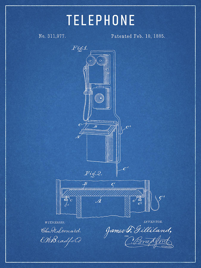 1885 Telephone Patent Drawing by Dan Sproul