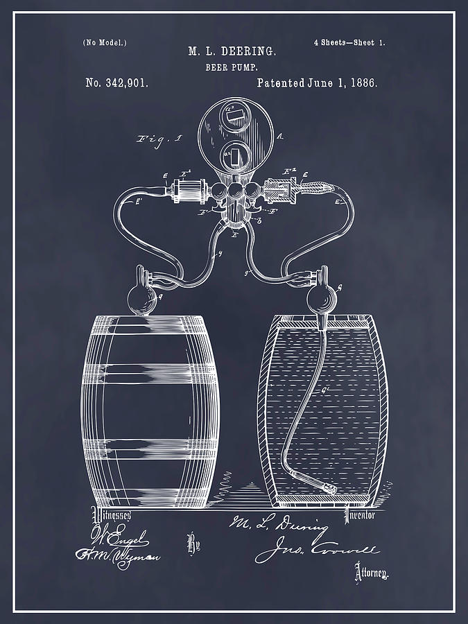 1886 Beer Tap Blackboard Patent Print Drawing by Greg Edwards
