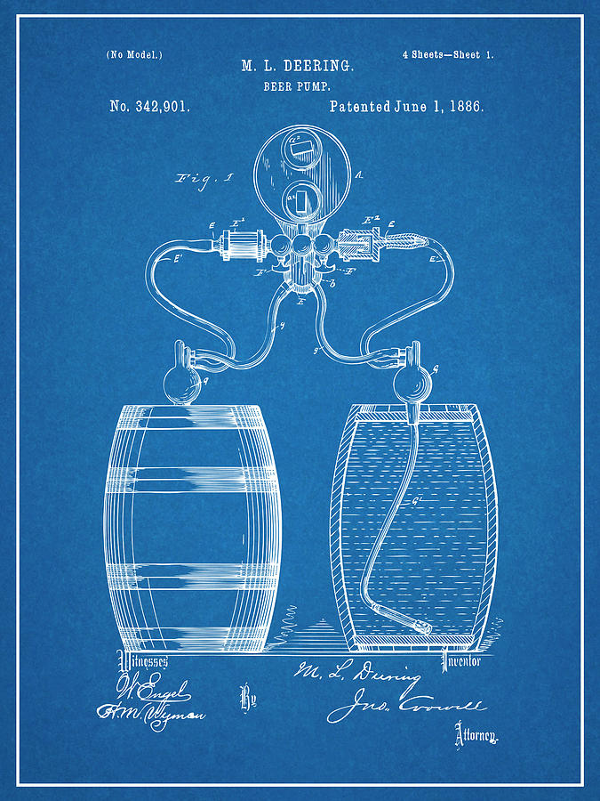 1886 Beer Tap Blueprint Patent Print Drawing by Greg Edwards