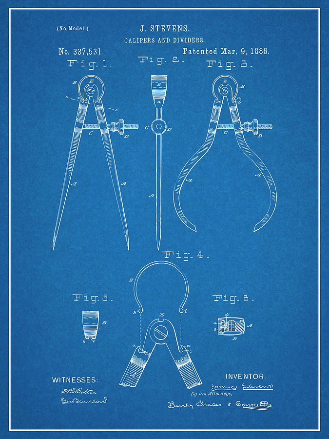 1886 Calipers and Dividers Blueprint Patent Print  Drawing by Greg Edwards