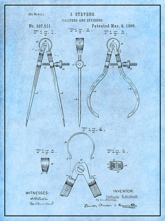 1886 Calipers and Dividers Light Blue Patent Print  Drawing by Greg Edwards