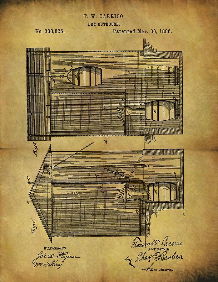 Cabin Drawing - 1886 Outhouse Patent by Dan Sproul