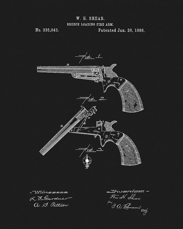 Revolver Drawing - 1886 Revolver Gun Patent by Dan Sproul