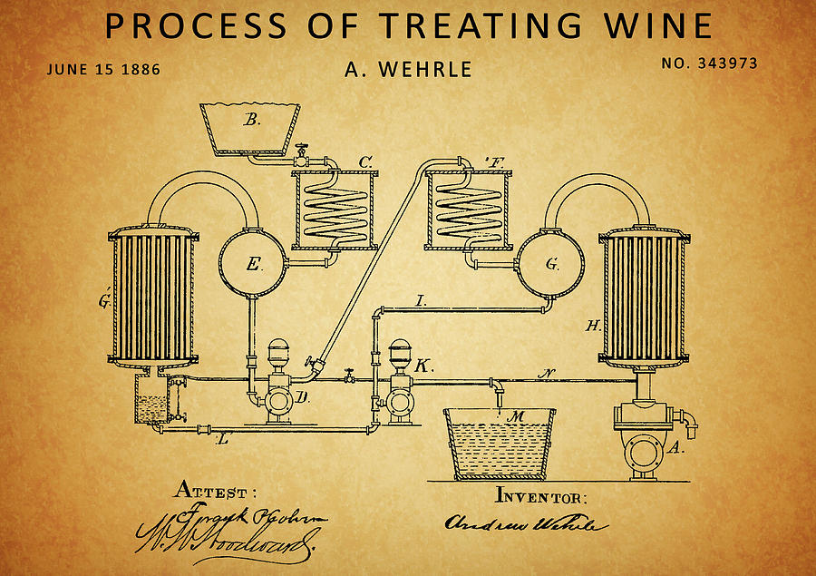 1886 Wine Treatment Patent Drawing by Dan Sproul