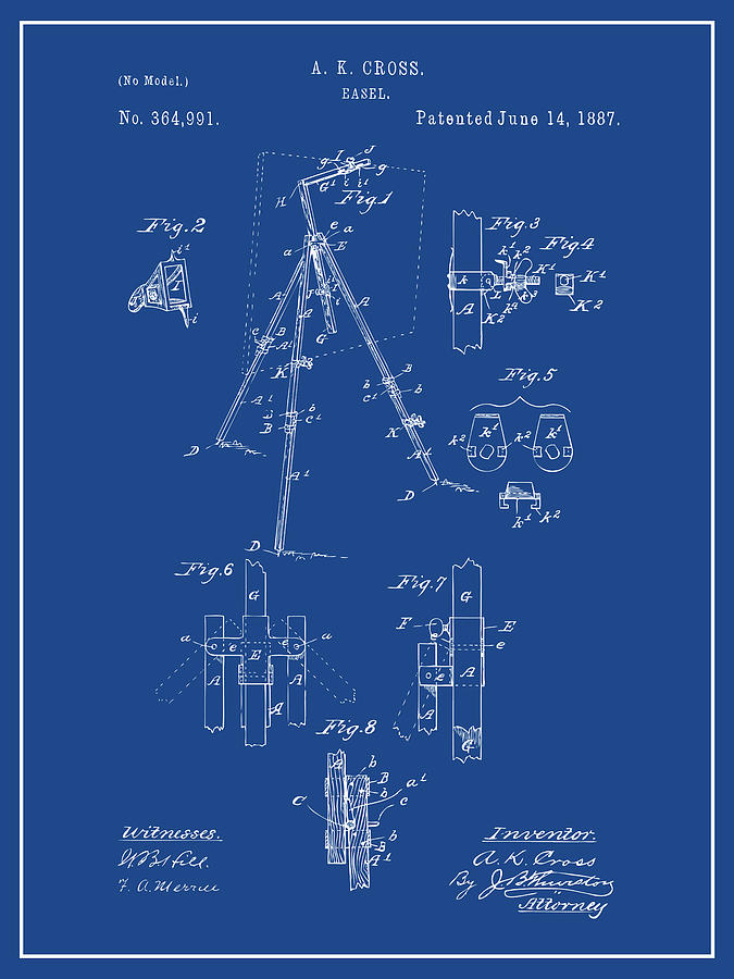 1887 Easel Blue Patent Print Drawing by Greg Edwards