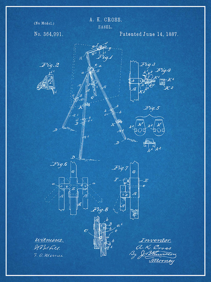 1887 Easel Blueprint Patent Print Drawing by Greg Edwards