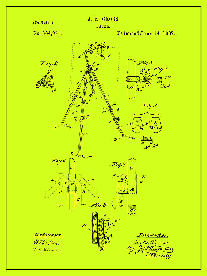 1887 Easel Chartreuse Patent Print Drawing by Greg Edwards