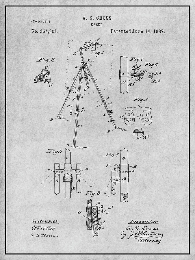 1887 Easel Gray Patent Print Drawing by Greg Edwards