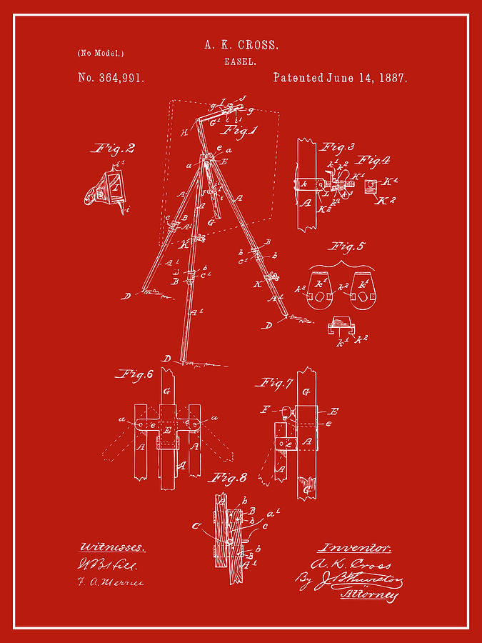 1887 Easel Red Patent Print Drawing by Greg Edwards