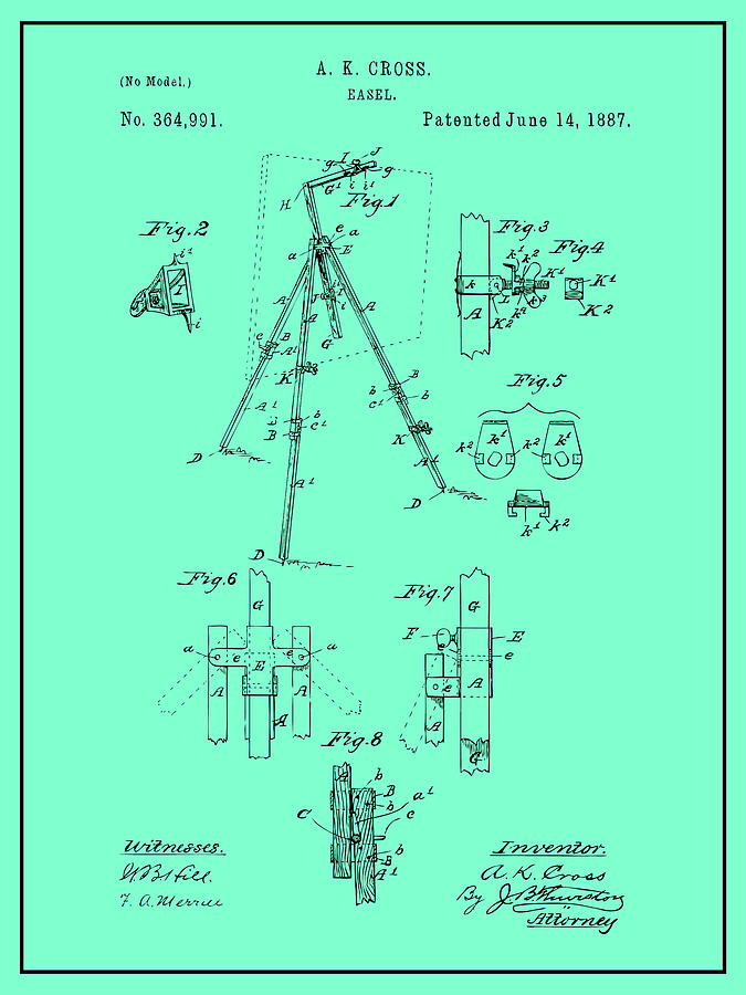 1887 Easel Seafoam Green Patent Print Drawing by Greg Edwards
