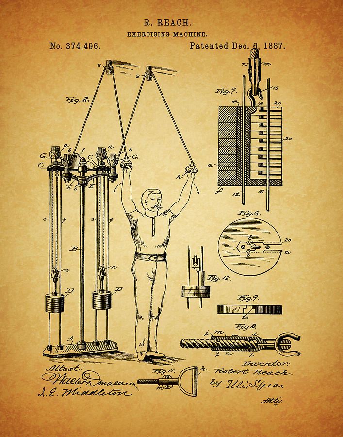 Vintage Drawing - 1887 Exercising Machine Patent by Dan Sproul
