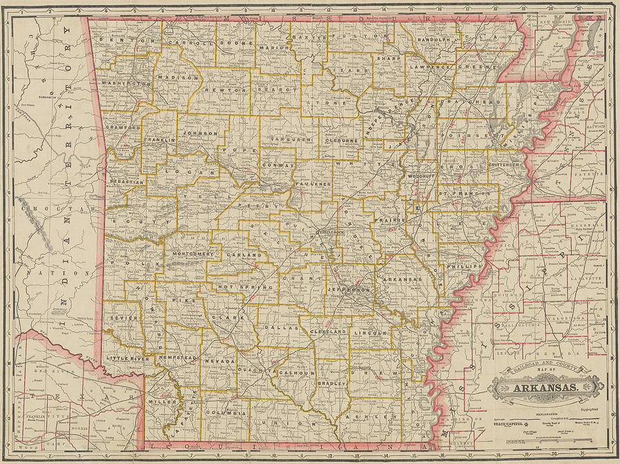 1888 Historical Arkansas Railroad Map Photograph by Toby McGuire